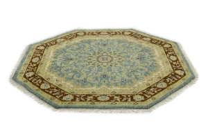 Teal Floral 6X6 Traditional Oushak Oriental Octagon Rug