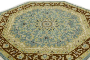Teal Floral 6X6 Traditional Oushak Oriental Octagon Rug