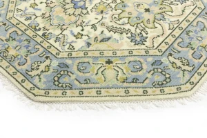 Cream Floral 6X6 Traditional Oushak Oriental Octagon Rug