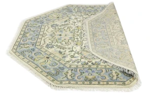 Cream Floral 6X6 Traditional Oushak Oriental Octagon Rug