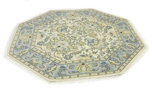 Cream Floral 6X6 Traditional Oushak Oriental Octagon Rug