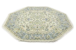 Cream Floral 6X6 Traditional Oushak Oriental Octagon Rug