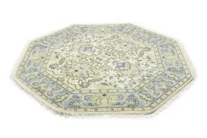 Cream Floral 6X6 Traditional Oushak Oriental Octagon Rug