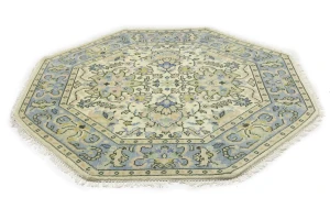 Cream Floral 6X6 Traditional Oushak Oriental Octagon Rug