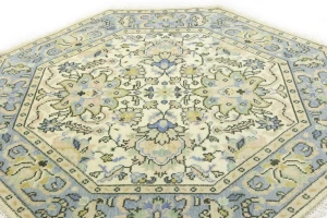 Cream Floral 6X6 Traditional Oushak Oriental Octagon Rug