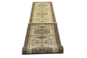 Beige Tribal 3X14 Geometric Indo-Viss Oriental Runner Rug