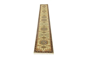 Beige Tribal 3X14 Geometric Indo-Viss Oriental Runner Rug