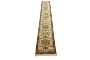 Beige Tribal 3X14 Geometric Indo-Viss Oriental Runner Rug