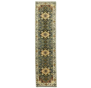 Gray Floral 2'6X10'4 Heriz Serapi Oriental Runner Rug