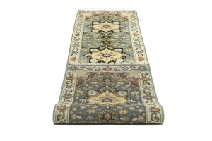 Gray Floral 2'6X10'4 Heriz Serapi Oriental Runner Rug