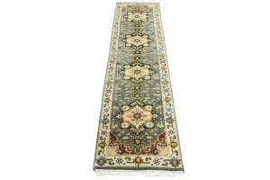 Gray Floral 2'6X10'4 Heriz Serapi Oriental Runner Rug