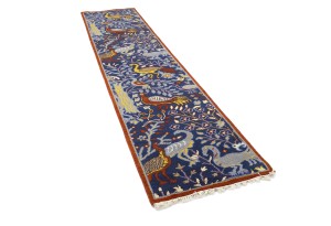 Blue Pictorial 3X12 Oriental Runner Rug