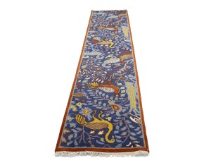 Blue Pictorial 3X12 Oriental Runner Rug