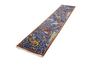 Blue Pictorial 3X12 Oriental Runner Rug