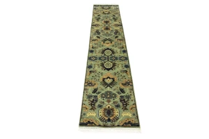 Light Gray Geometric 3X12 Indo-Karajeh Oriental Runner Rug