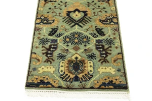 Light Gray Geometric 3X12 Indo-Karajeh Oriental Runner Rug