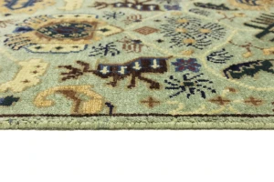 Light Gray Geometric 3X12 Indo-Karajeh Oriental Runner Rug