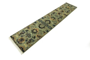 Light Gray Geometric 3X12 Indo-Karajeh Oriental Runner Rug