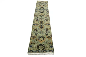 Light Gray Geometric 3X12 Indo-Karajeh Oriental Runner Rug