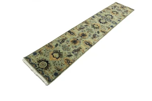 Light Gray Geometric 3X12 Indo-Karajeh Oriental Runner Rug