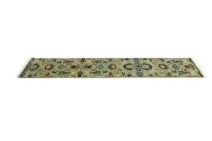 Light Gray Geometric 3X12 Indo-Karajeh Oriental Runner Rug
