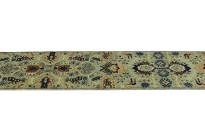 Light Gray Geometric 3X12 Indo-Karajeh Oriental Runner Rug