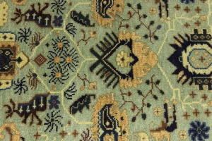 Light Gray Geometric 3X12 Indo-Karajeh Oriental Runner Rug