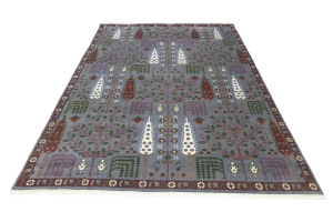 Gray Floral 9X12 Traditional Tree of Life Chobi Oriental Rug