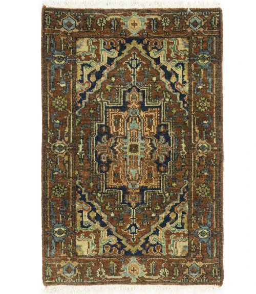 Rust Orange Floral Tribal 2X3 Heriz Serapi Oriental Rug