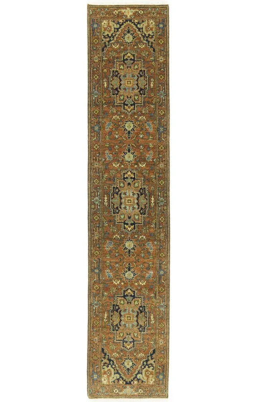 Rust Orange Floral Tribal 3X12 Heriz Serapi Oriental Runner Rug