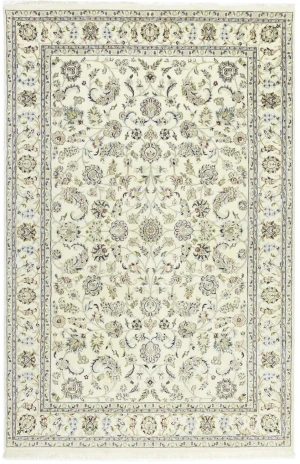 Cream Floral 6'5X9'9 Indo-Nain Oriental Rug