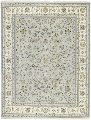 Light Blue-gray Floral 8X10 Indo-Nain Oriental Rug