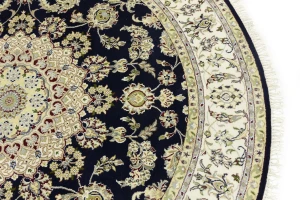 Dark Navy Floral 7X7 Indo-Nain Oriental Round Rug
