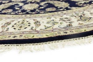 Dark Navy Floral 7X7 Indo-Nain Oriental Round Rug
