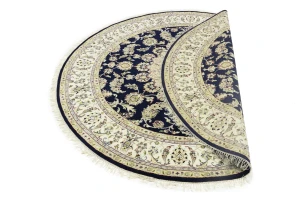 Dark Navy Floral 7X7 Indo-Nain Oriental Round Rug