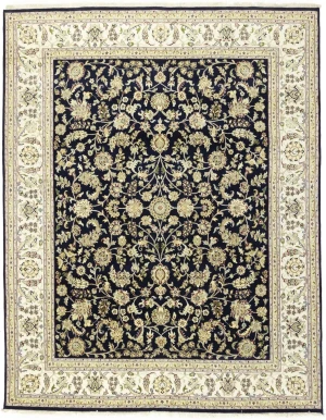 Dark Navy Floral 8X10 Indo-Nain Oriental Rug