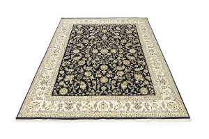 Dark Navy Floral 8X10 Indo-Nain Oriental Rug