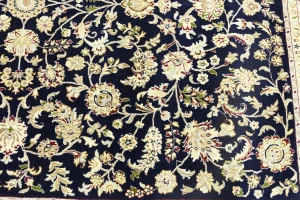 Dark Navy Floral 8X10 Indo-Nain Oriental Rug