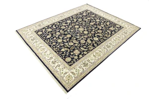 Dark Navy Floral 8X10 Indo-Nain Oriental Rug