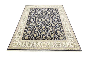 Dark Navy Floral 8X10 Indo-Nain Oriental Rug