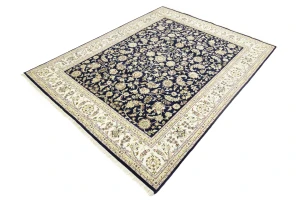 Dark Navy Floral 8X10 Indo-Nain Oriental Rug