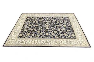 Dark Navy Floral 8X10 Indo-Nain Oriental Rug