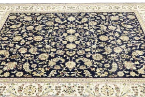Dark Navy Floral 8X10 Indo-Nain Oriental Rug