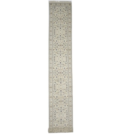 Cream Floral 3X25 Indo-Nain Oriental Runner Rug