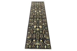Black Floral 2'5X10'2 Osh Chobi Oriental Runner Rug