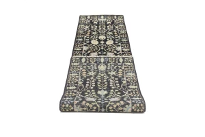 Black Floral 2'5X10'2 Osh Chobi Oriental Runner Rug