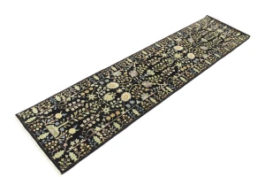 Black Floral 2'5X10'2 Osh Chobi Oriental Runner Rug