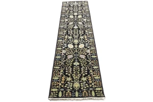 Black Floral 2'5X10'2 Osh Chobi Oriental Runner Rug