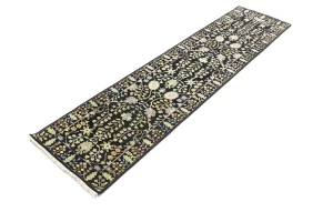 Black Floral 2'5X10'2 Osh Chobi Oriental Runner Rug