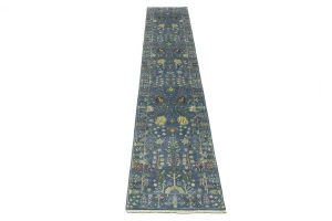 Blue Floral 2'5X12'2 Osh Chobi Oriental Runner Rug